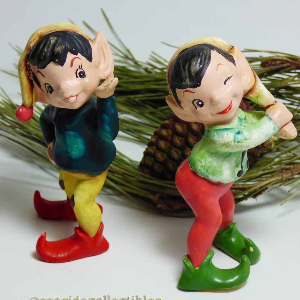 2 Playful Pixies Geo Z Lefton Porcelain Figurines